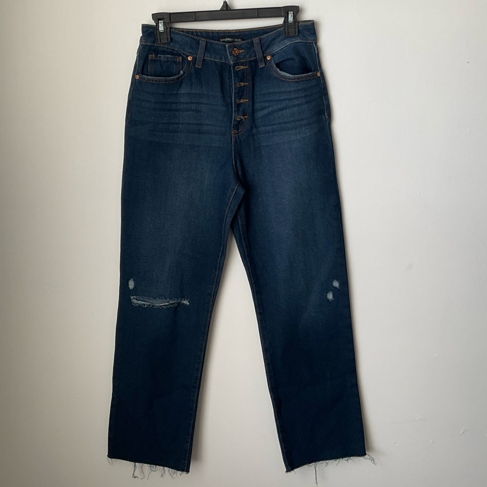 Sincerely Jules Distressed Dark Blue Straight Leg Jeans size 3/26